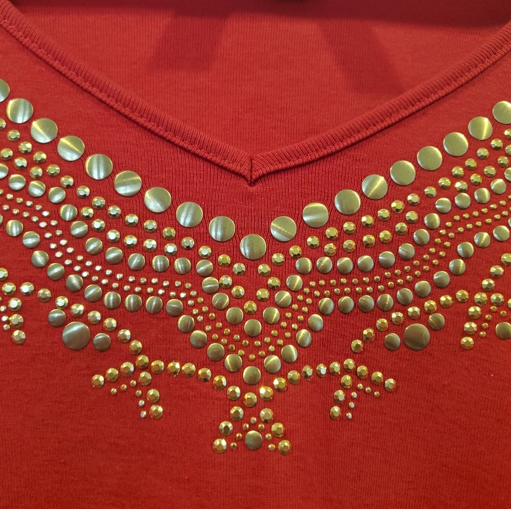 NWT Karen Scott red gold studded holiday top, XL - Picture 2 of 5